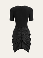 Short Sleeve Dress with Ruched Design and Metal Buckle