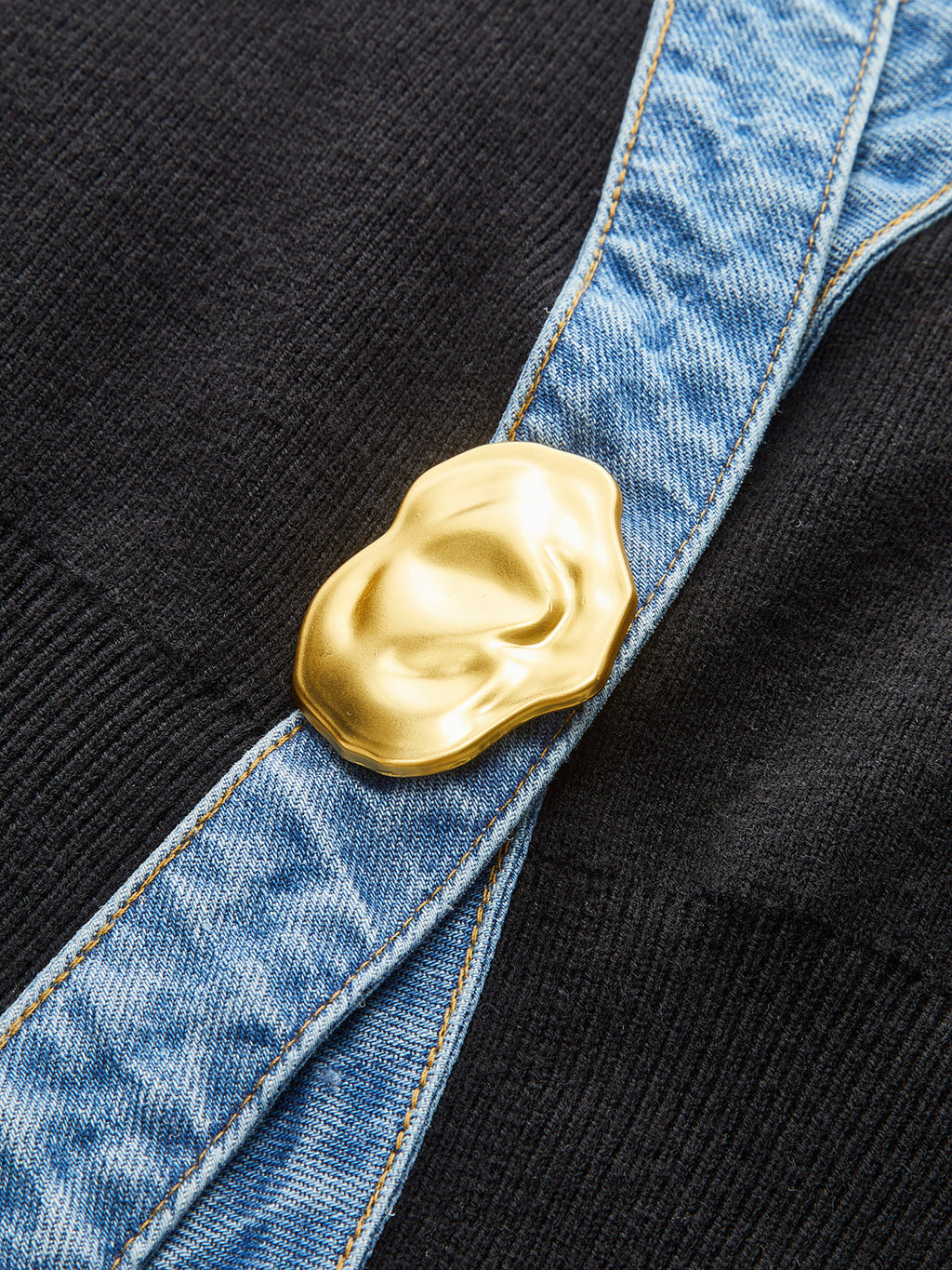 Denim-Trim Cardigan with Metal Buttons