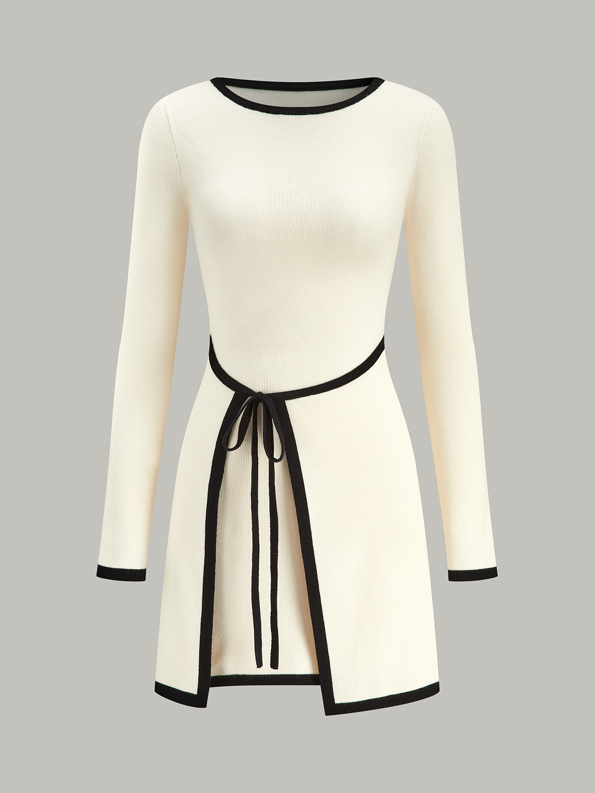 Contrast Trim Sweater Dress with Long Sleeves