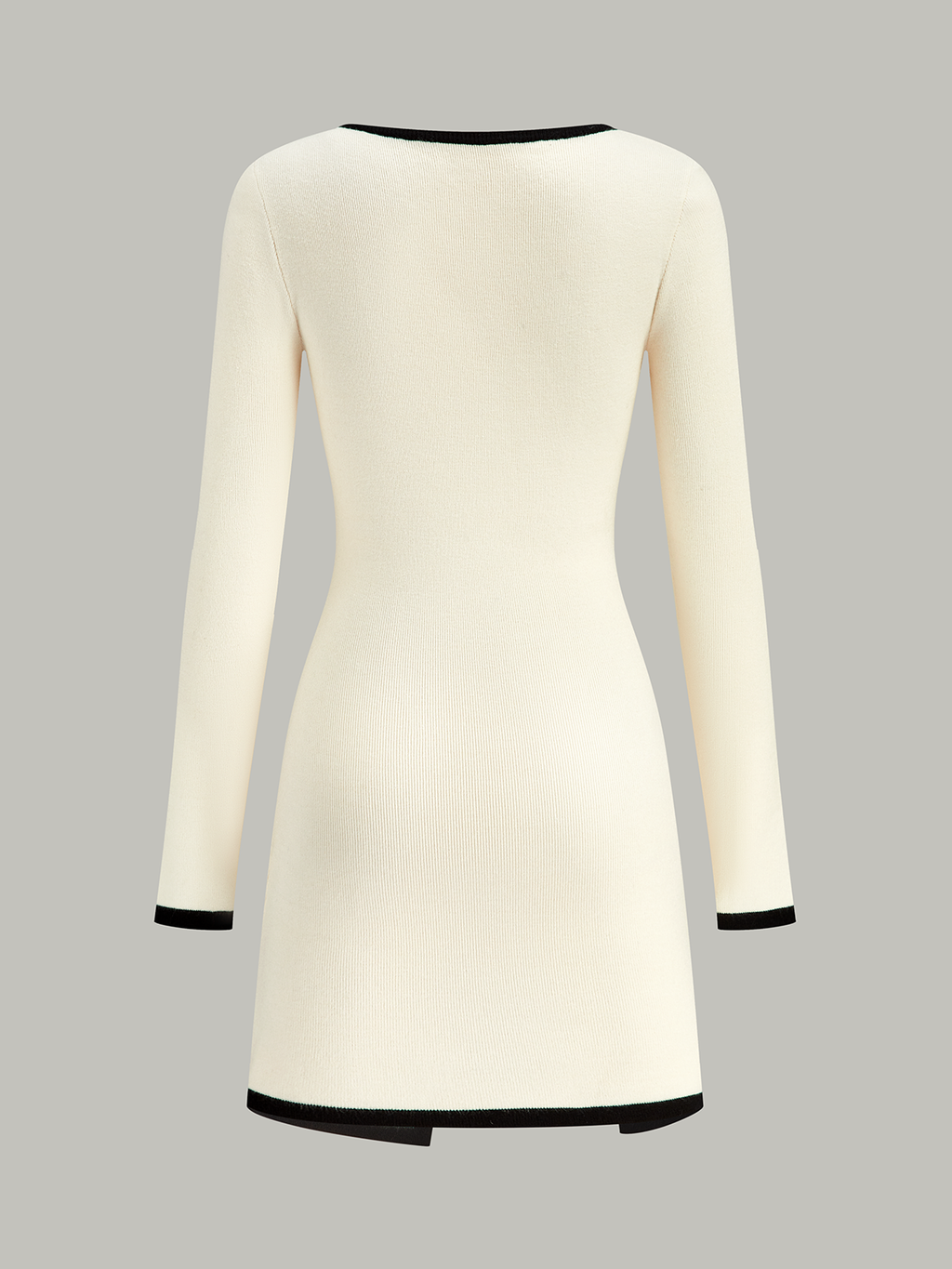 Contrast Trim Sweater Dress with Long Sleeves