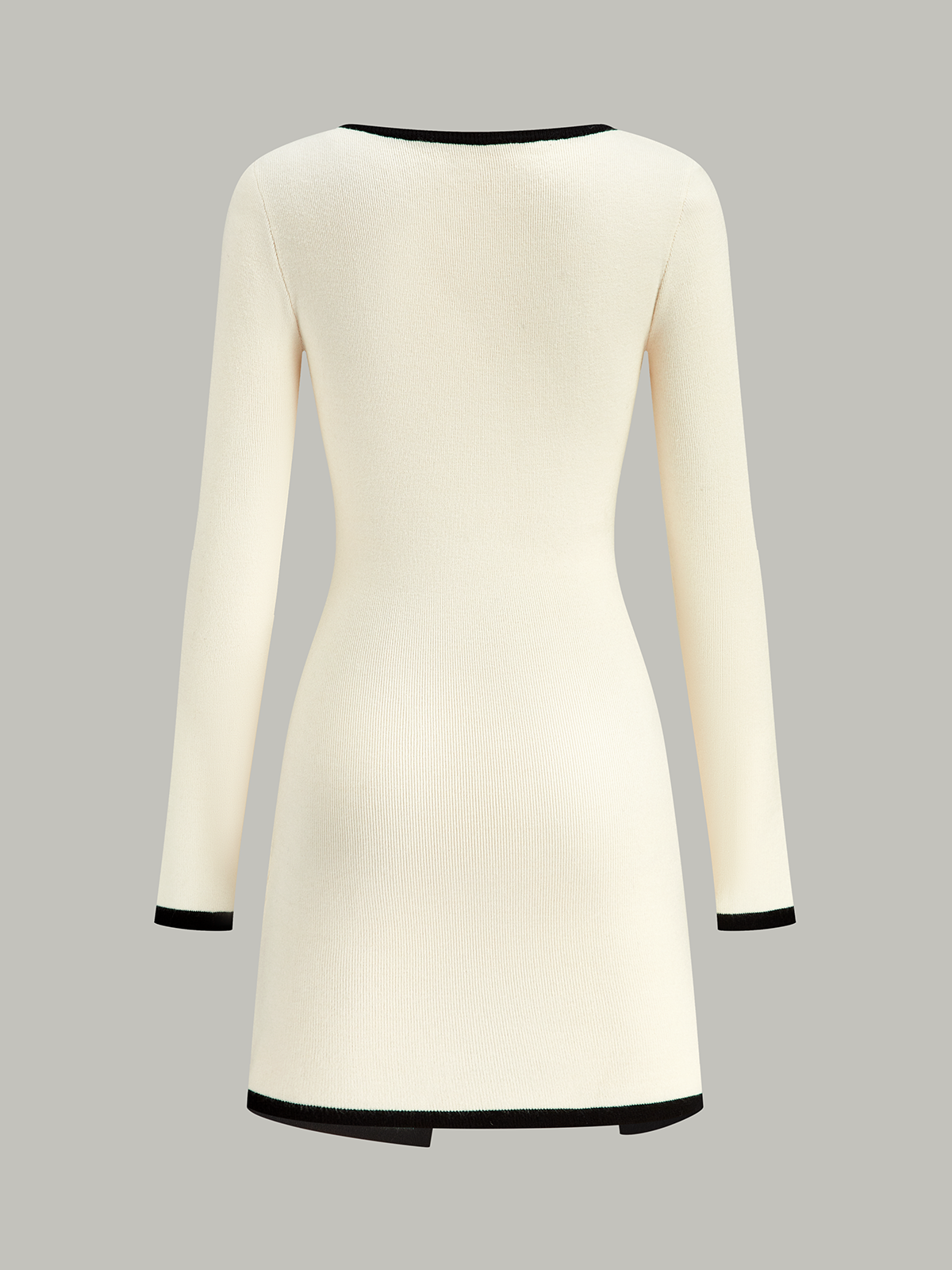 Contrast Trim Sweater Dress with Long Sleeves