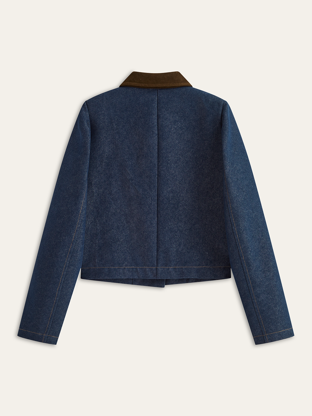 Suede Collar Denim Jacket with Metal Buttons