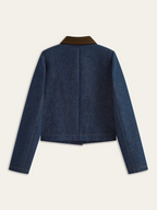 Suede Collar Denim Jacket with Metal Buttons
