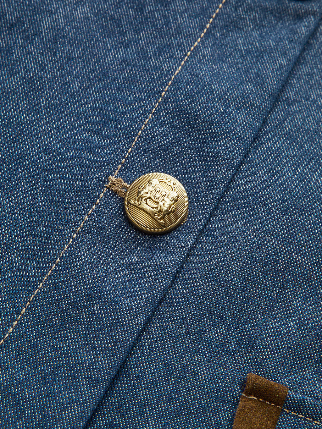 Suede Collar Denim Jacket with Metal Buttons