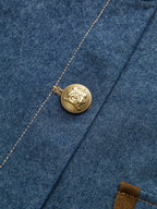 Suede Collar Denim Jacket with Metal Buttons