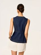 Sleeveless Denim Vest with Slim Button Detail
