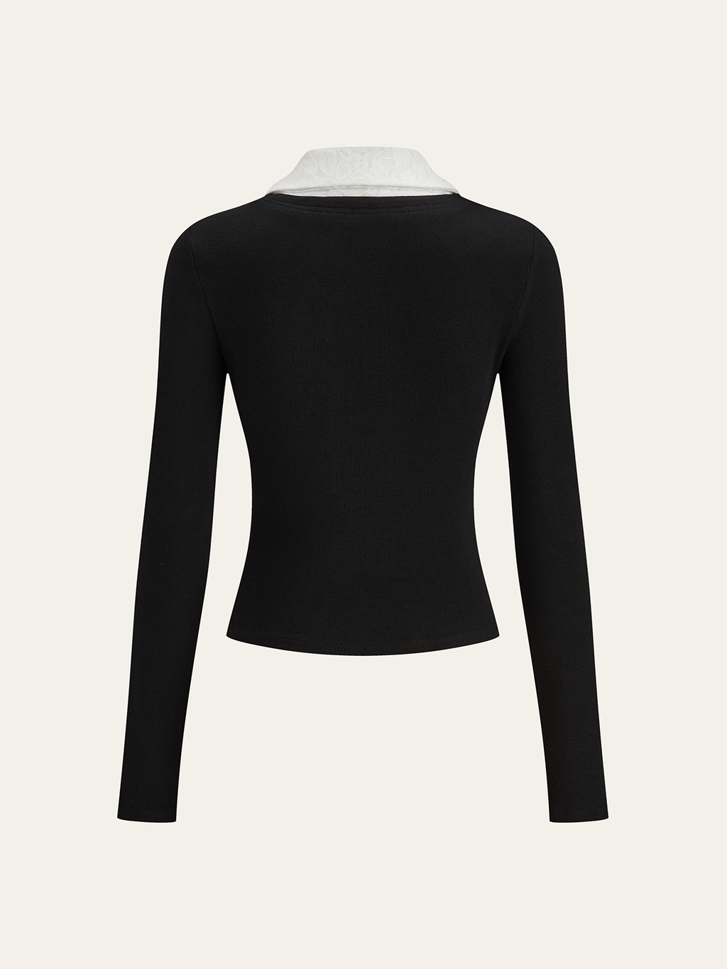 Lace-Edged Collar T-Shirt in Cotton Mix