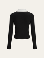 Lace-Edged Collar T-Shirt in Cotton Mix