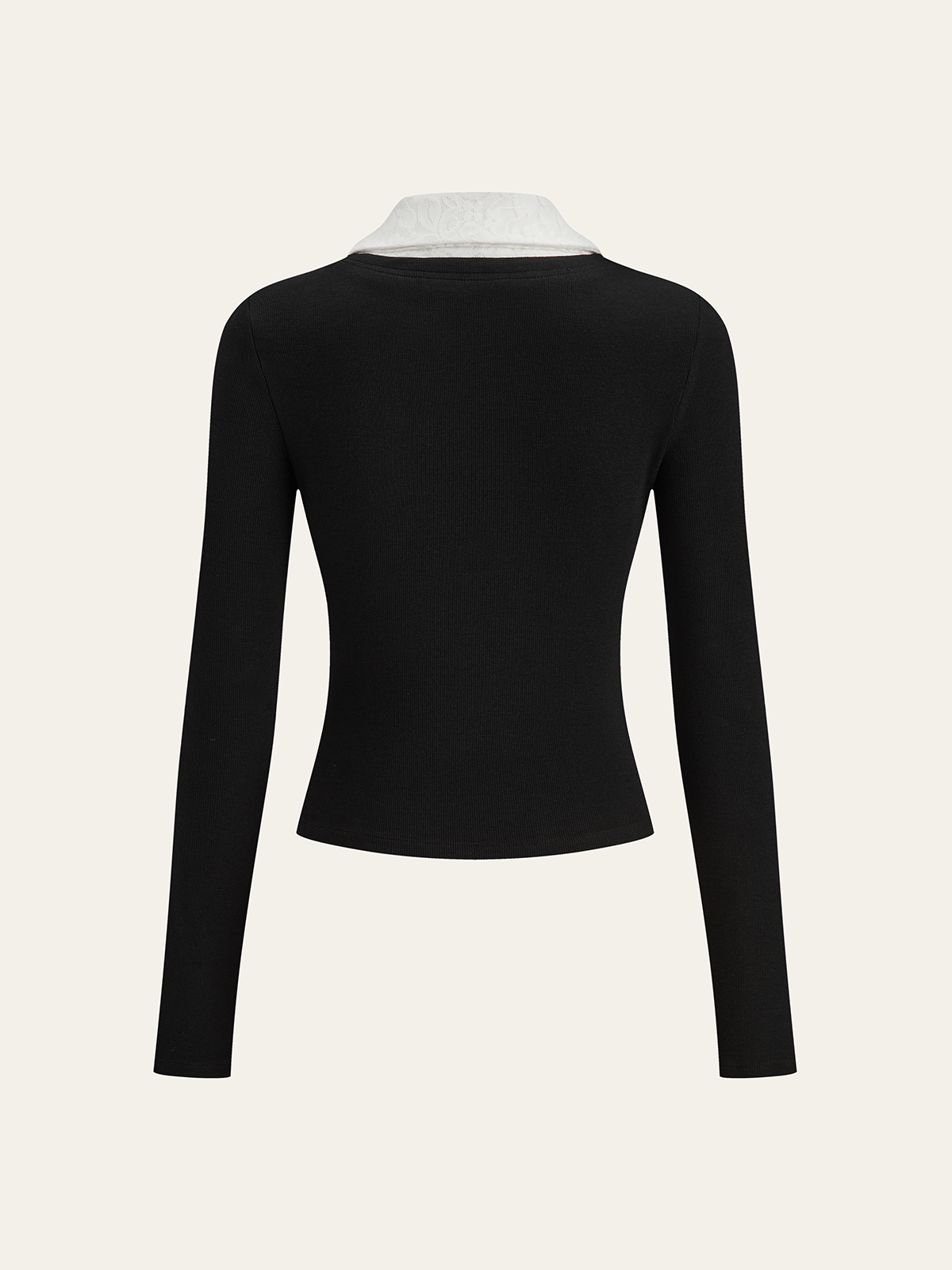 Lace-Edged Collar T-Shirt in Cotton Mix