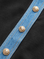Button-Trimmed Denim Sweater With Stylish Accents