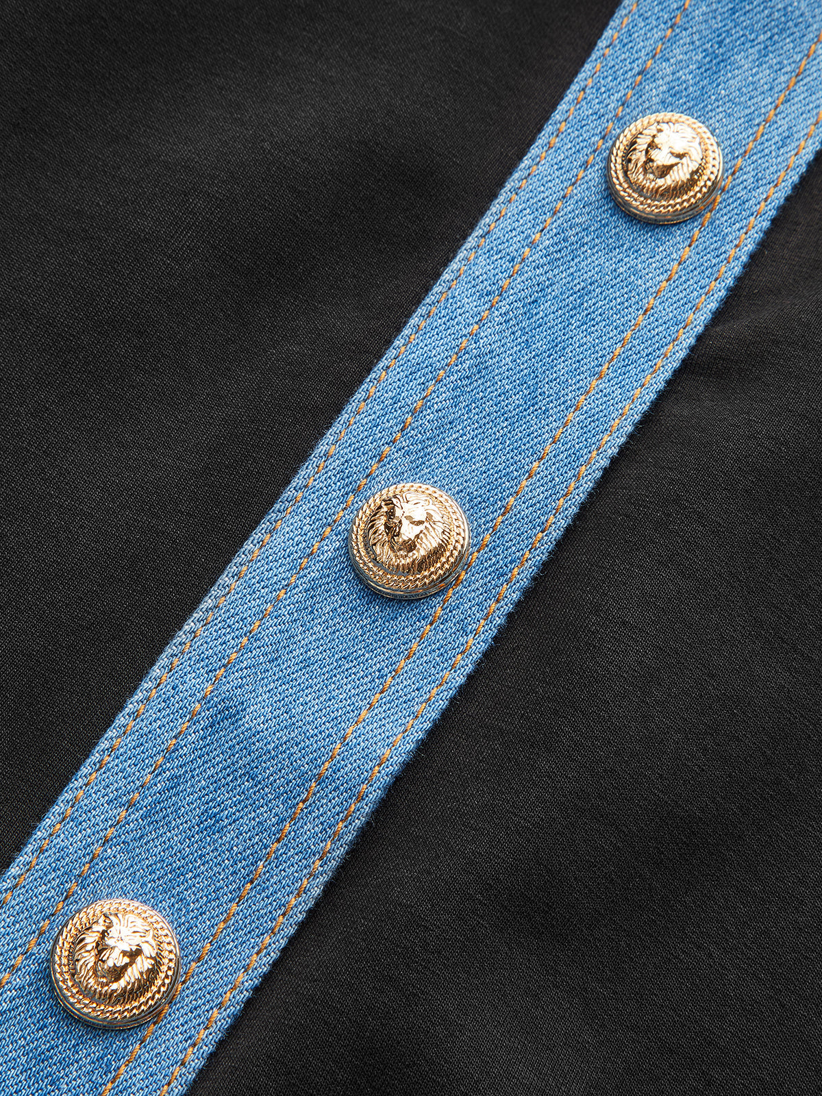 Button-Trimmed Denim Sweater With Stylish Accents