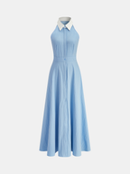 Sleeveless Dress with Button Detail and Collar Design