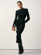 Textured Pearl Wool Blend Sweater Dress