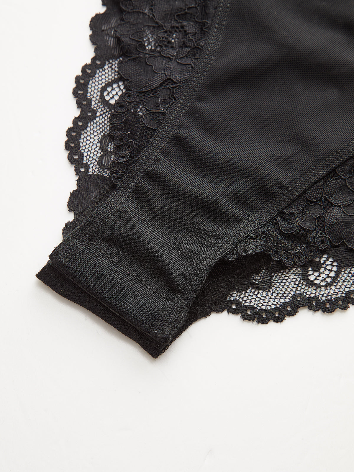 Long Sleeve Sheer Bodysuit with Lace and Mesh
