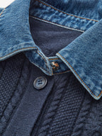 Denim Collar Peplum Cardigan with Cable Knit Detail