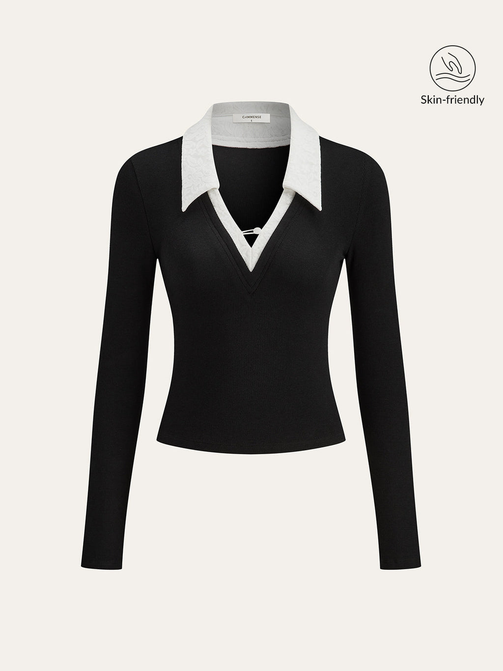 Lace-Edged Collar T-Shirt in Cotton Mix
