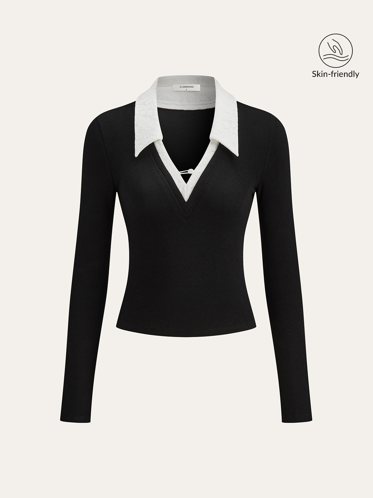 Lace-Edged Collar T-Shirt in Cotton Mix