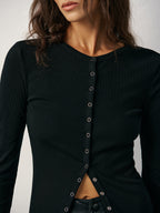 Snug Ribbed T-Shirt with Button Details