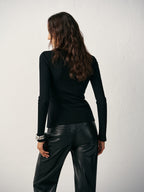 Snug Ribbed T-Shirt with Button Details
