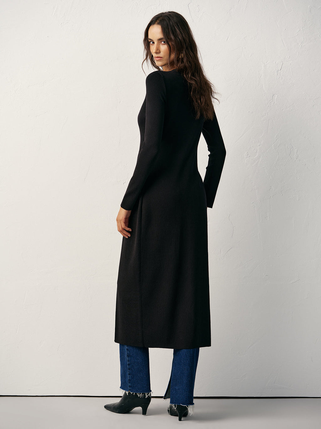 Front-Button Ribbed Longline Cardigan Dress