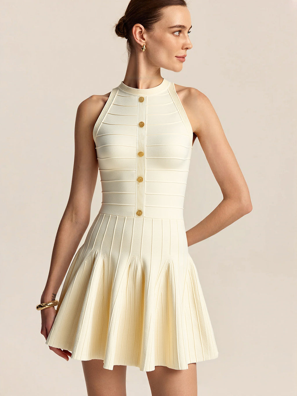 Backless Halter Sweater Dress with Neck Detail