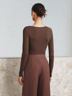 Asymmetric Neckline Bodysuit with Metal Accent Detail