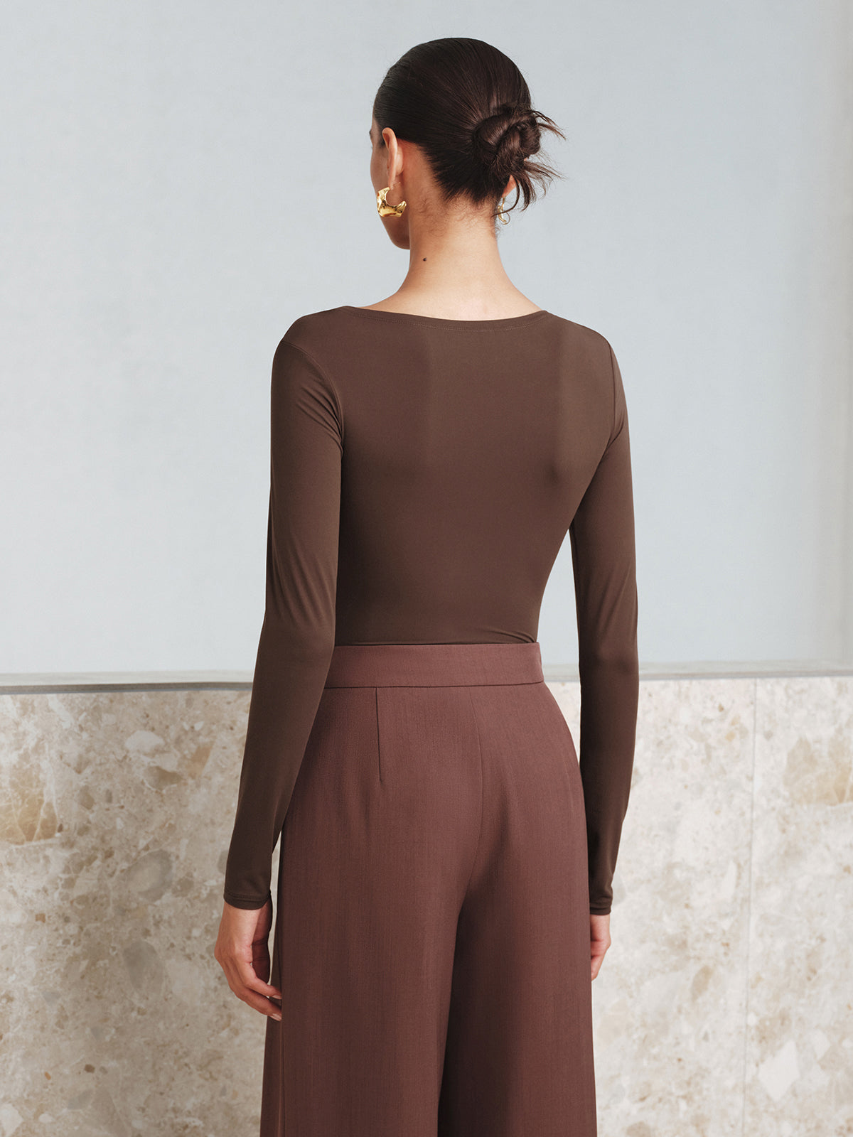 Asymmetric Neckline Bodysuit with Metal Accent Detail
