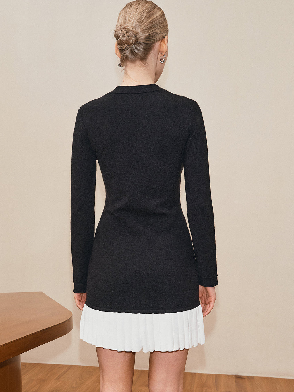 Long Sleeve Sweater Dress with Pleated Hem