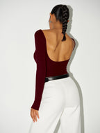 Long Sleeve Backless Bodysuit Without Bra