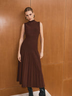 Sleeveless Turtleneck Knit Maxi Dress No Belt