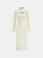Stand Collar Long Sleeve Dress with Cut-Out Detail