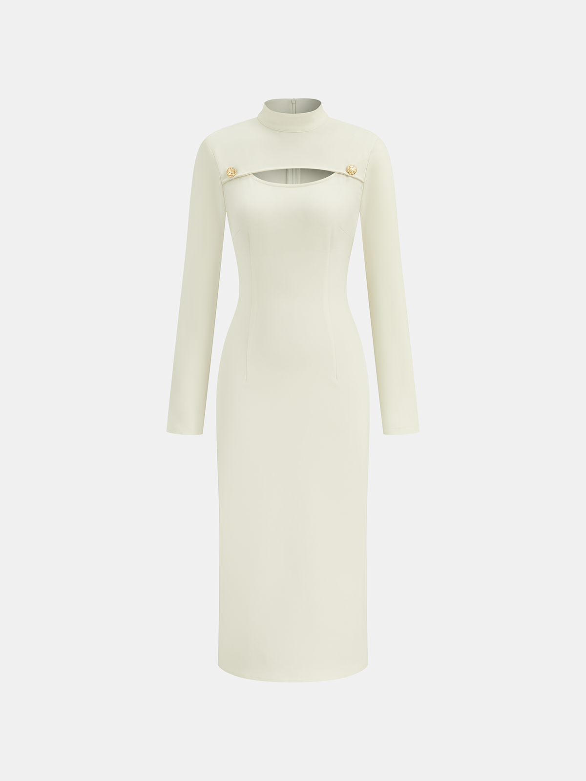 Stand Collar Long Sleeve Dress with Cut-Out Detail