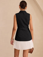 Sleeveless Collar Top with Pleated Mini Skirt Dress