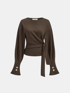 Knot Twist Detail Balloon Sleeve Cozy Sweatshirt