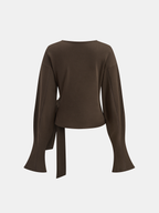 Knot Twist Detail Balloon Sleeve Cozy Sweatshirt