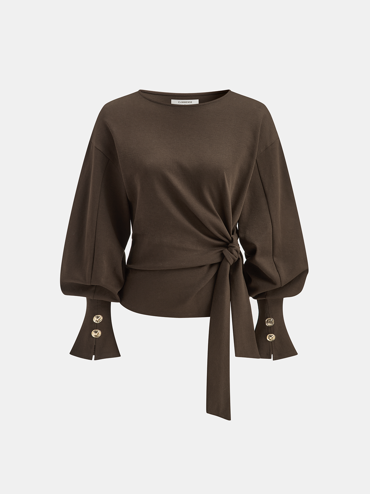 Knot Twist Detail Balloon Sleeve Cozy Sweatshirt