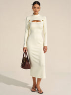 Stand Collar Long Sleeve Dress with Cut-Out Detail