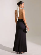 Halter Neck Maxi Dress with Backless Design