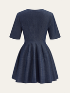 Denim Zip-Front Dress with Short Sleeves