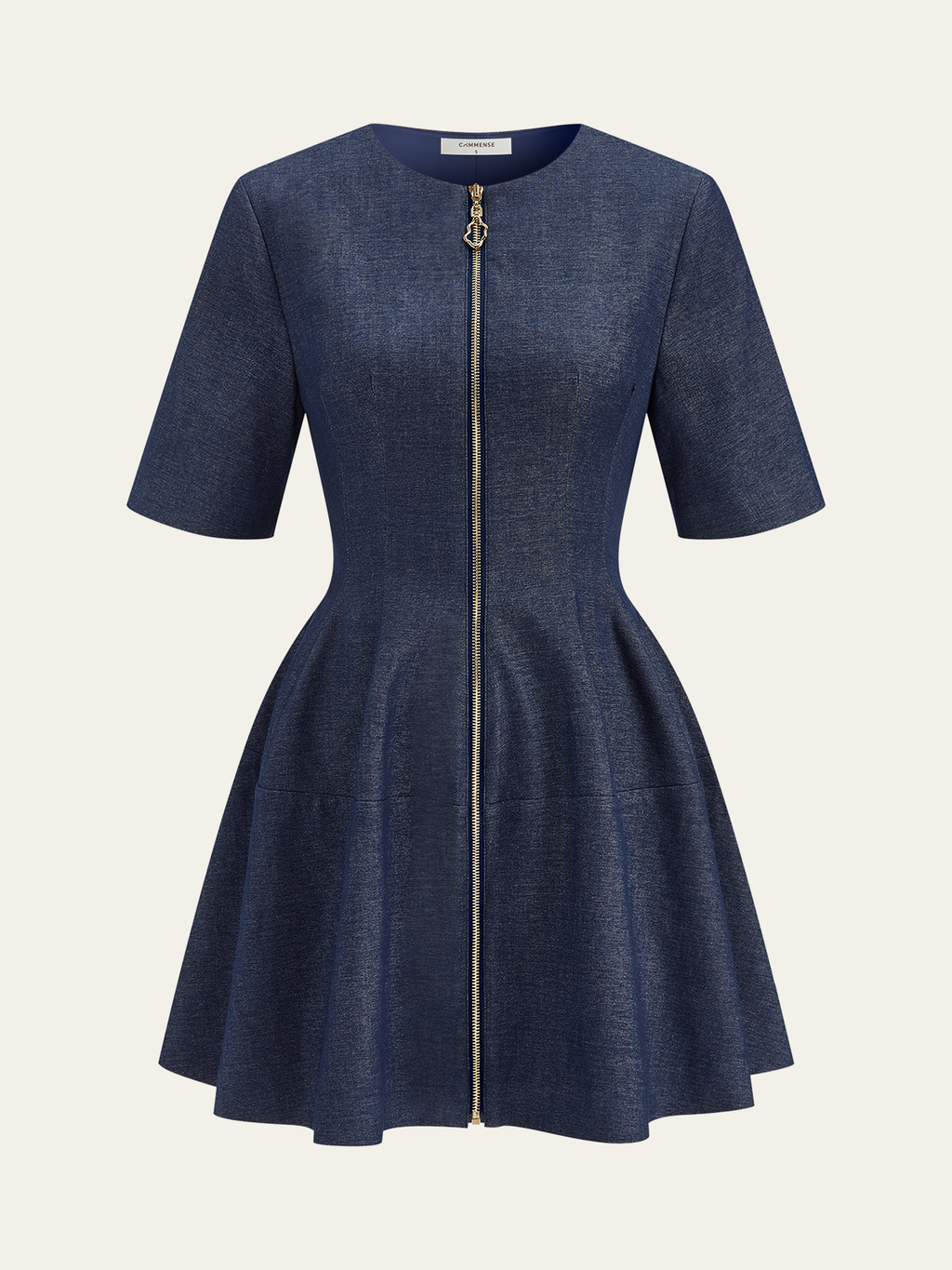 Denim Zip-Front Dress with Short Sleeves