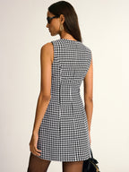 Houndstooth Pattern Sleeveless A-Line Mini Dress