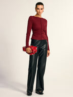 Ruched Long Sleeve T-Shirt in Wool Blend