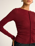 Ruched Long Sleeve T-Shirt in Wool Blend