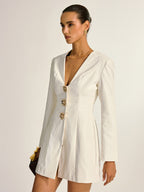 Floral Metallic Button Detail Faux Leather Mini Dress