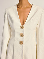Floral Metallic Button Detail Faux Leather Mini Dress