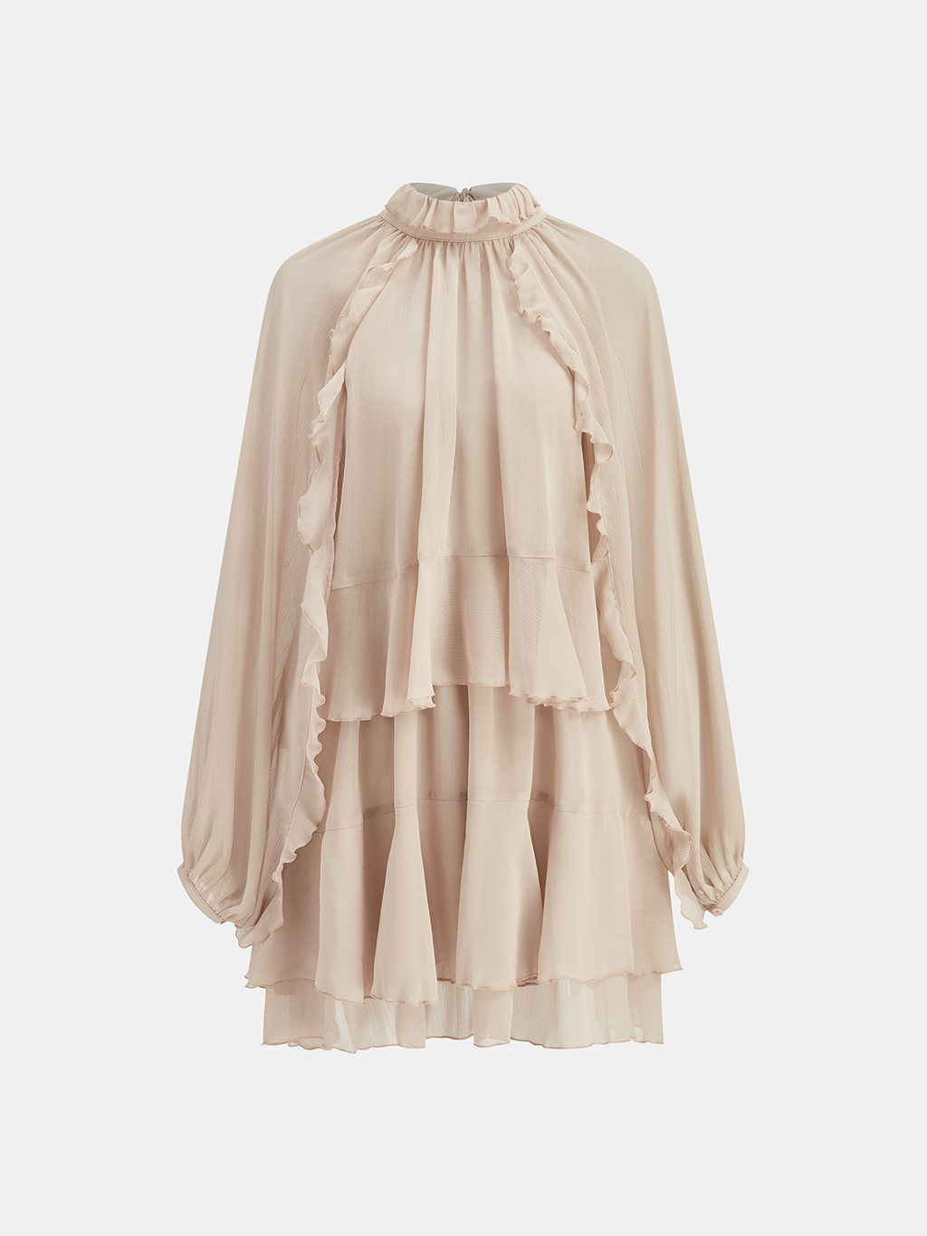 Tiered Ruffle Chiffon Mini Dress with Matching Liner