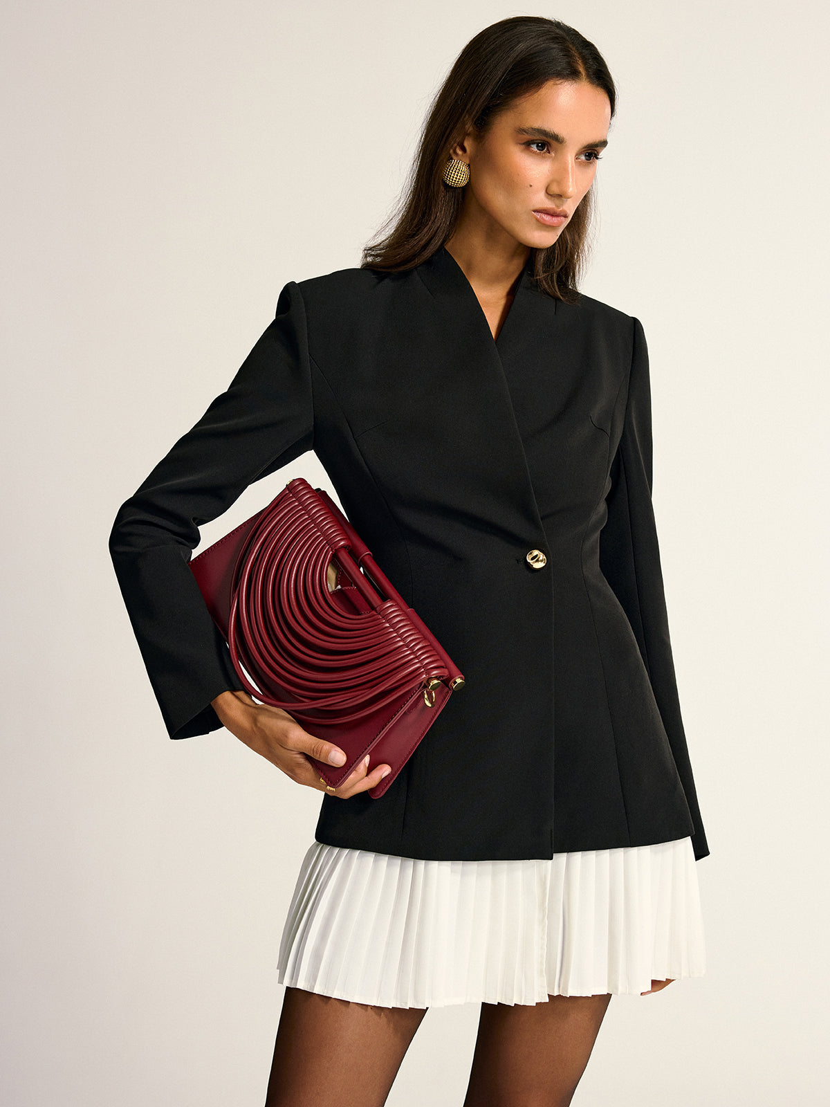 Contrast Pleated Tailored Blazer Dress with Hem Detail