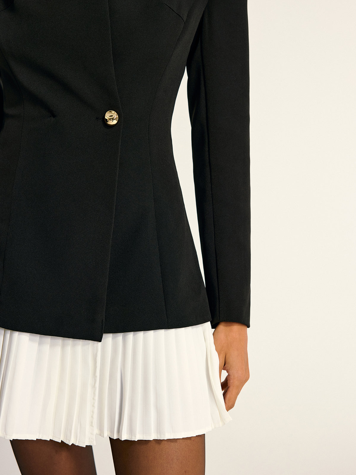 Contrast Pleated Tailored Blazer Dress with Hem Detail