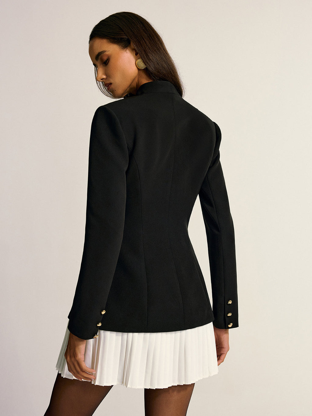 Contrast Pleated Tailored Blazer Dress with Hem Detail