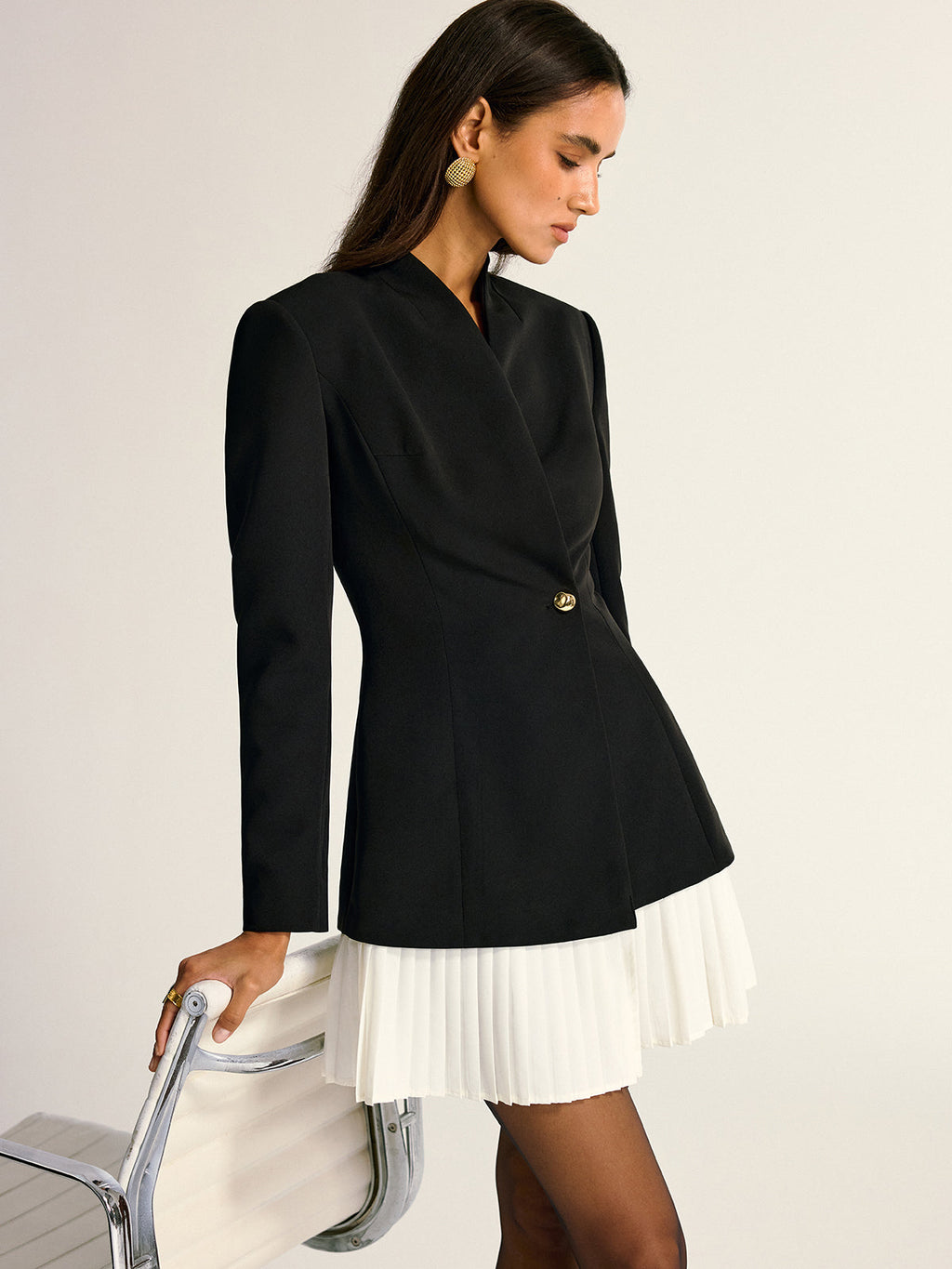 Contrast Pleated Tailored Blazer Dress with Hem Detail